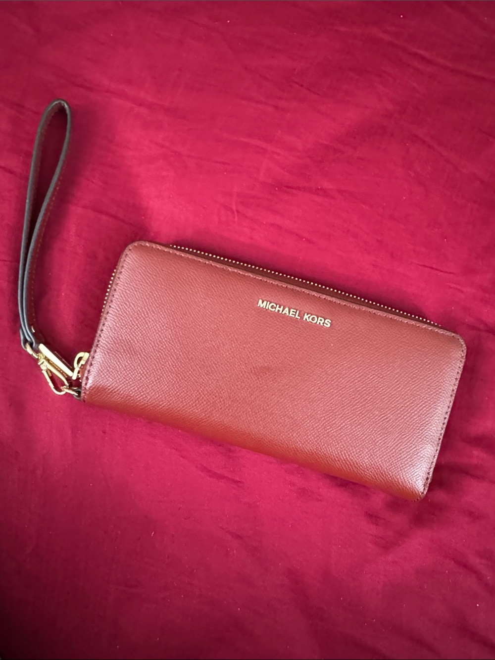 Michael Kors Burgundy Zip-Around Wristlet